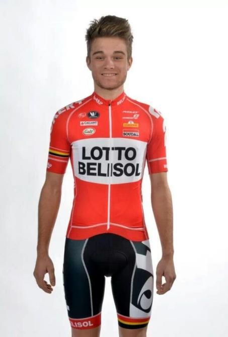Tosh van der Sande models the new Lotto-Belisol clothing for 2014