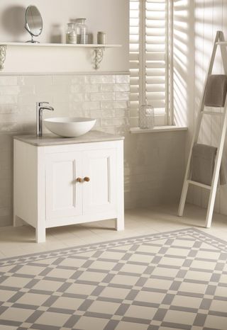 Bright tiles in a small bathroom