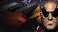 Brigador Killers character with cyber eyes over moody industrial background