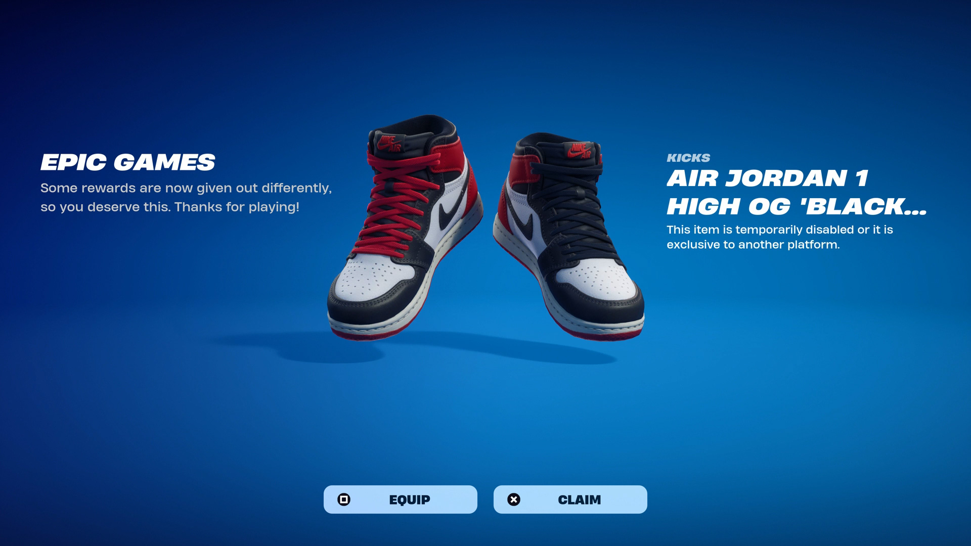 Fortnite Kicks - Nike Air Jordan AJ1 Black Toe réimaginé