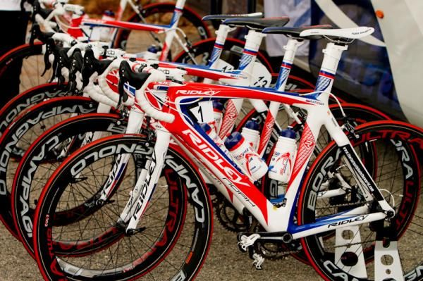 Ridley bikes lined up for Team Katusha riders.