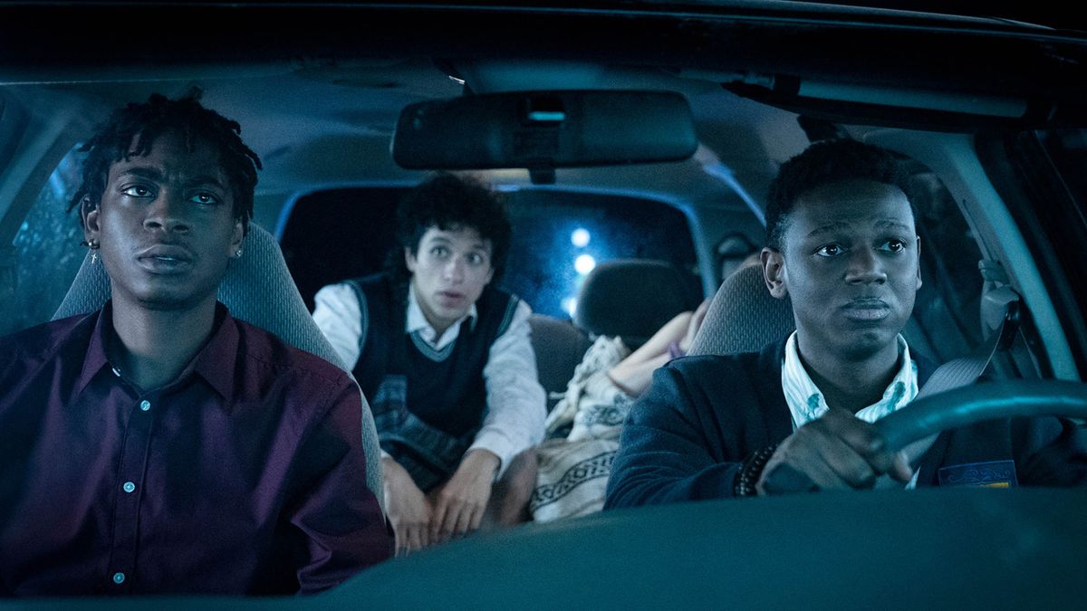 RJ Cyler, Donald Elise Watkins, and Sebastian Chacon in Emergency