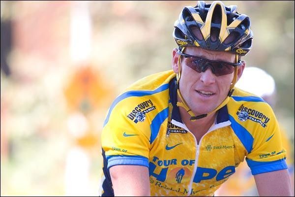 Lance looks relaxed as he rides with the Tour of Hope