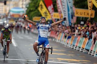 Carlos Barredo (Quick Step) is ecstatic with his San Sebastián victory.