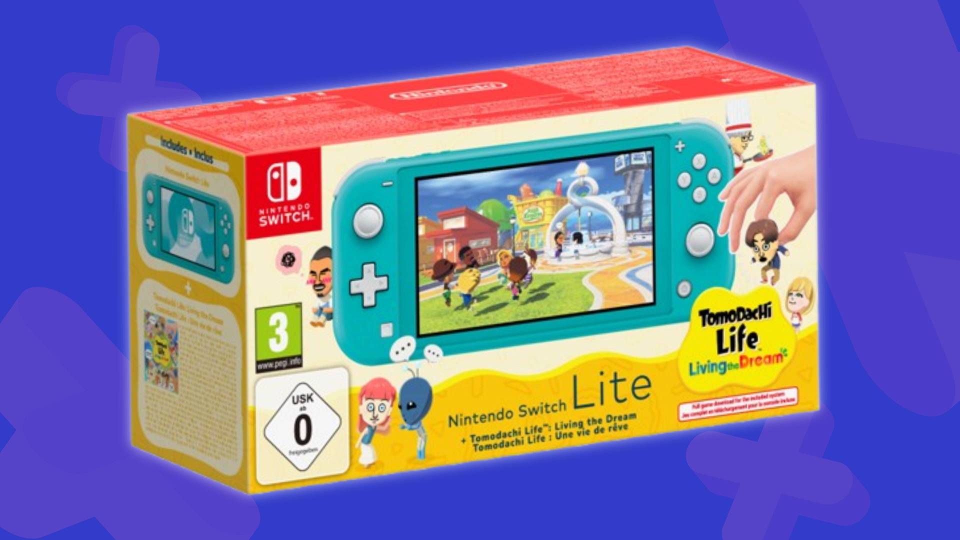 Image of a Nintendo Switch Lite Tomodachi Life bundle on a blue GamesRadar+ background.