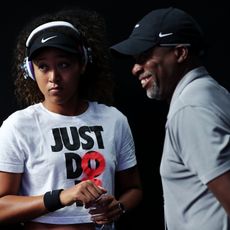 shenzhen, china october 26 naomi osaka of japan looks on with her coach and father leonard francois during a practice session ahead of the 2019 wta finals at shenzhen bay sports center on october 26, 2019 in shenzhen, china photo by lintao zhanggetty images