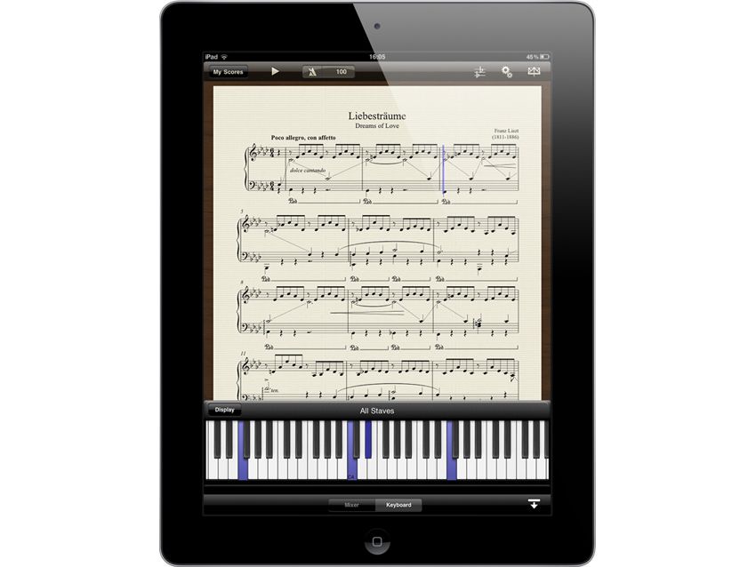 A virtual keyboard shows you which notes are currently being played.
