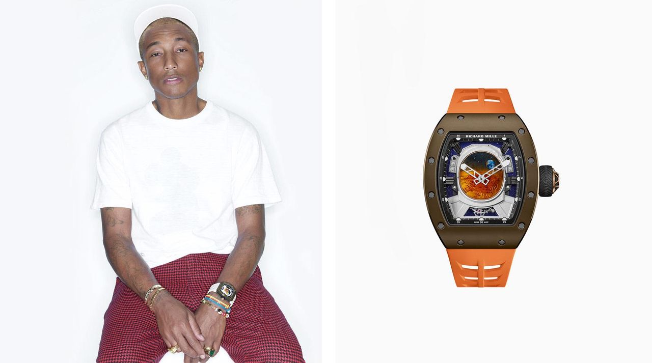 Pharrell Williams wears the Richard Mille ‘RM 52-05 Tourbillon Pharrell Williams’, limited edition of 30.