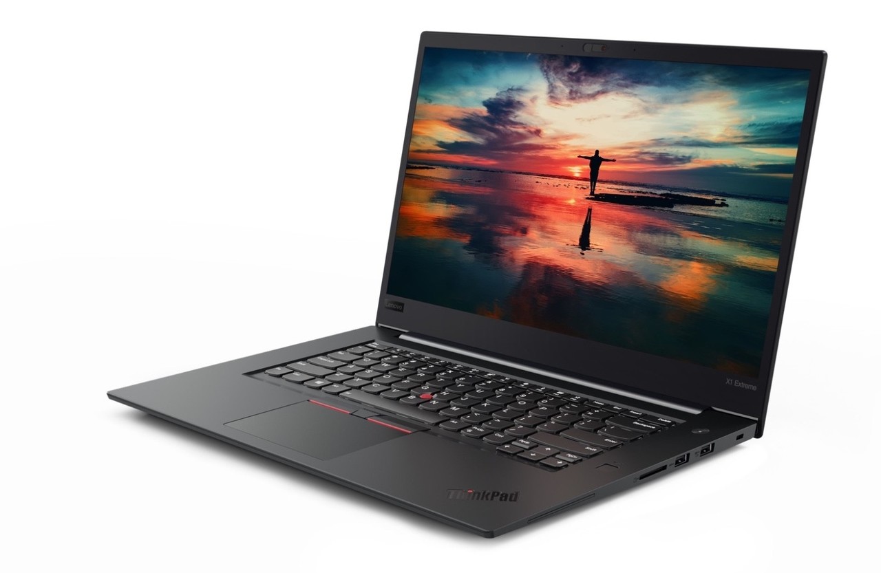 Lenovo ThinkPad X1 Extreme at an angle on a white background