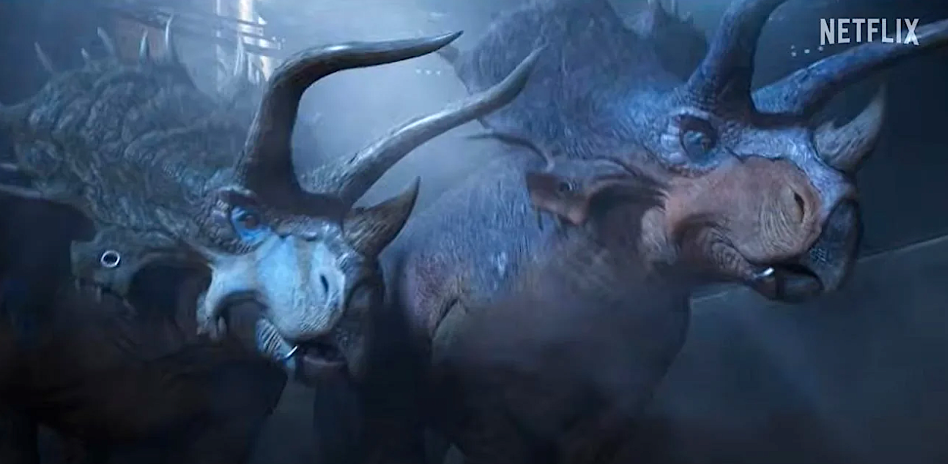 two engineered triceratops dinosaurs