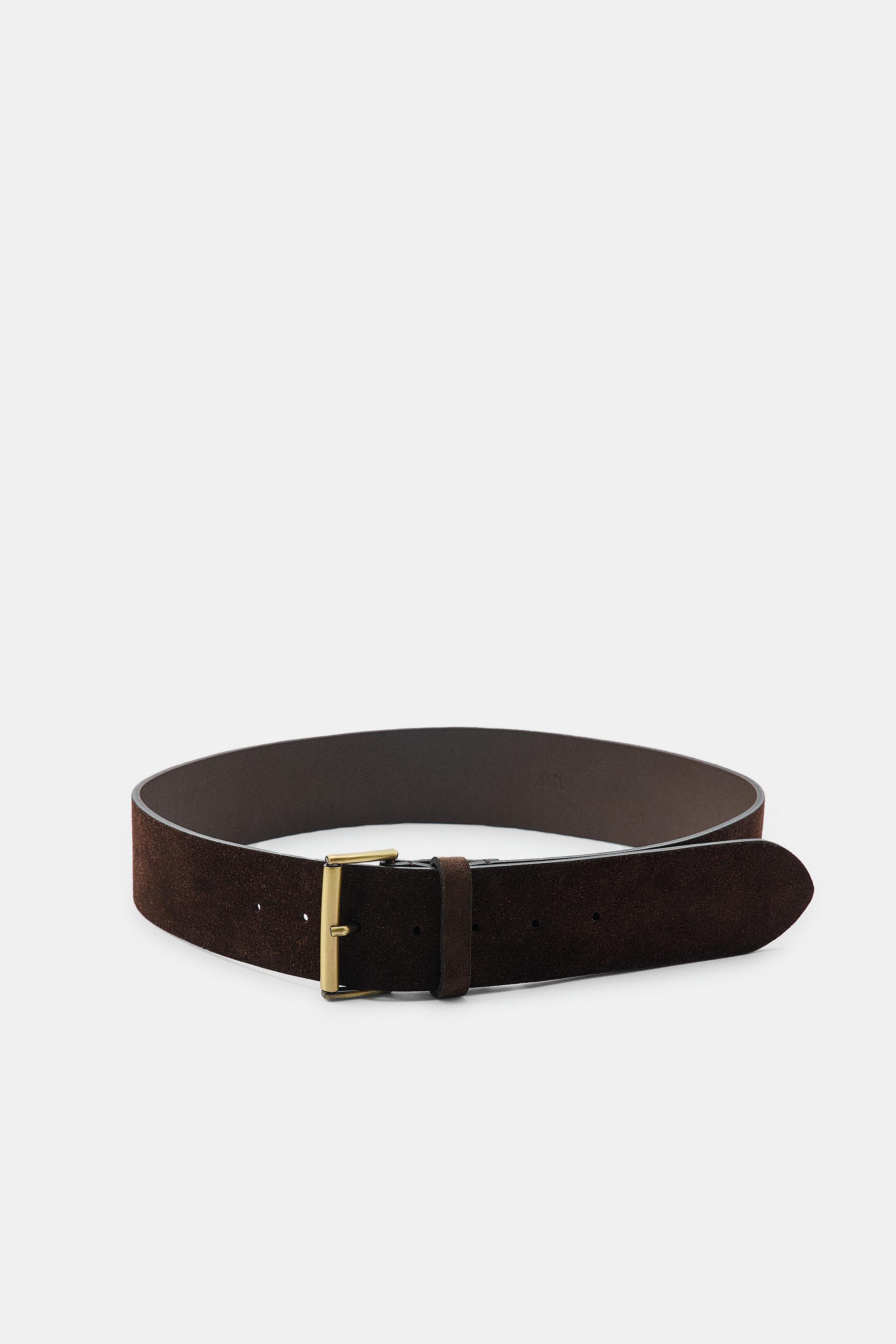 100% Suede Leather Belt With Rectangular Buckle