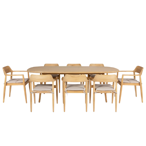 Pacific Salita 8-Seater Teak Wood Garden Dining Table & Chairs Set, Natural