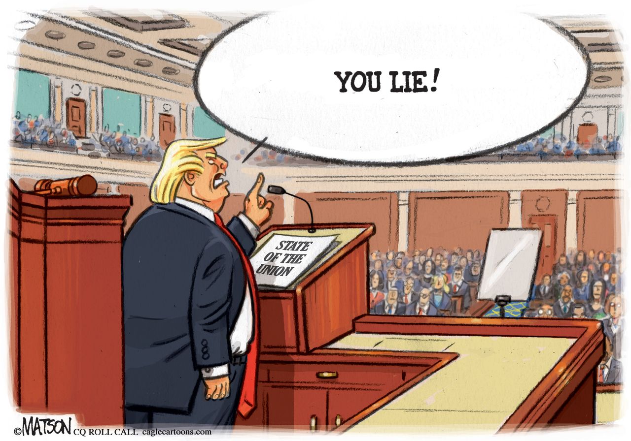 Political Cartoon U.S. Trump SOTU heckler congress