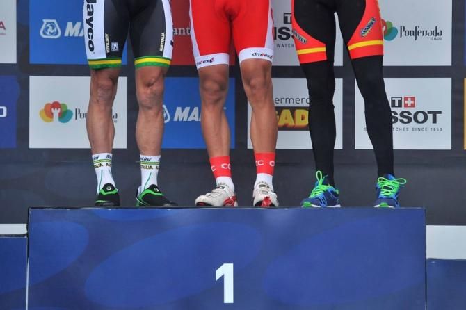 The legs of the 2014 Worlds podium