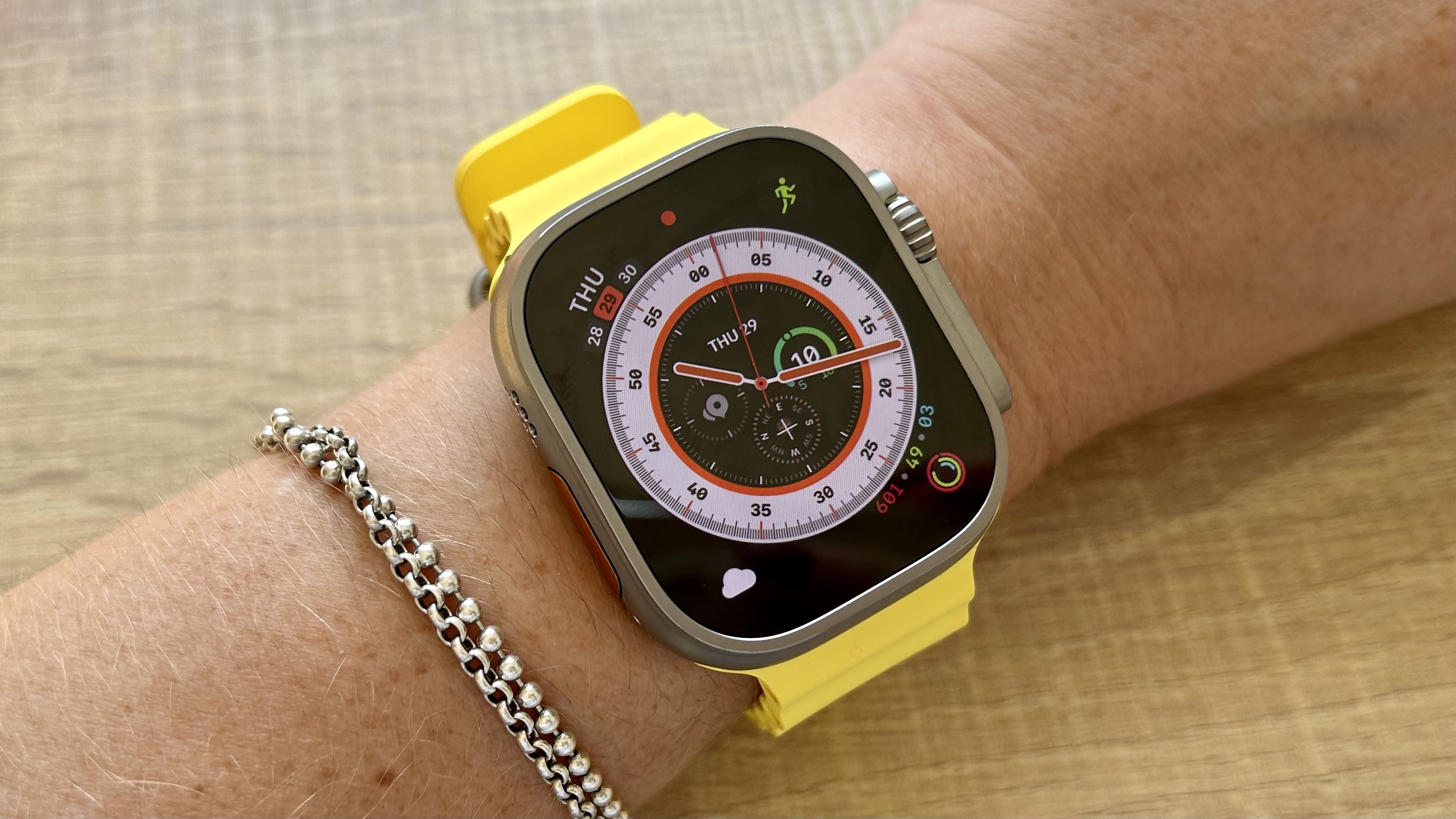 A photo of the Apple Watch Ultra with the Ocean Loop band
