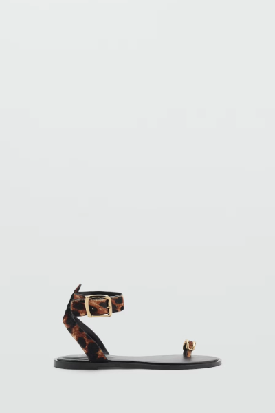 MANGO, Leopard Leather Sandals 