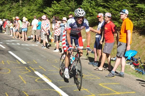 Hansen tackles the final climb to La Planche des Belles Filles in stage 7 at the Tour de France