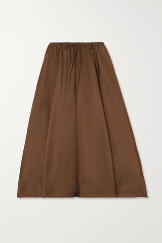 Pleated Silk-Faille Midi Skirt