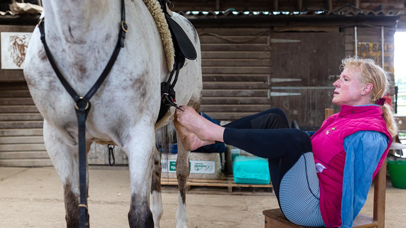 Philippa Verryon who was born without arms at home with her endurance horses Stilton and Melitta