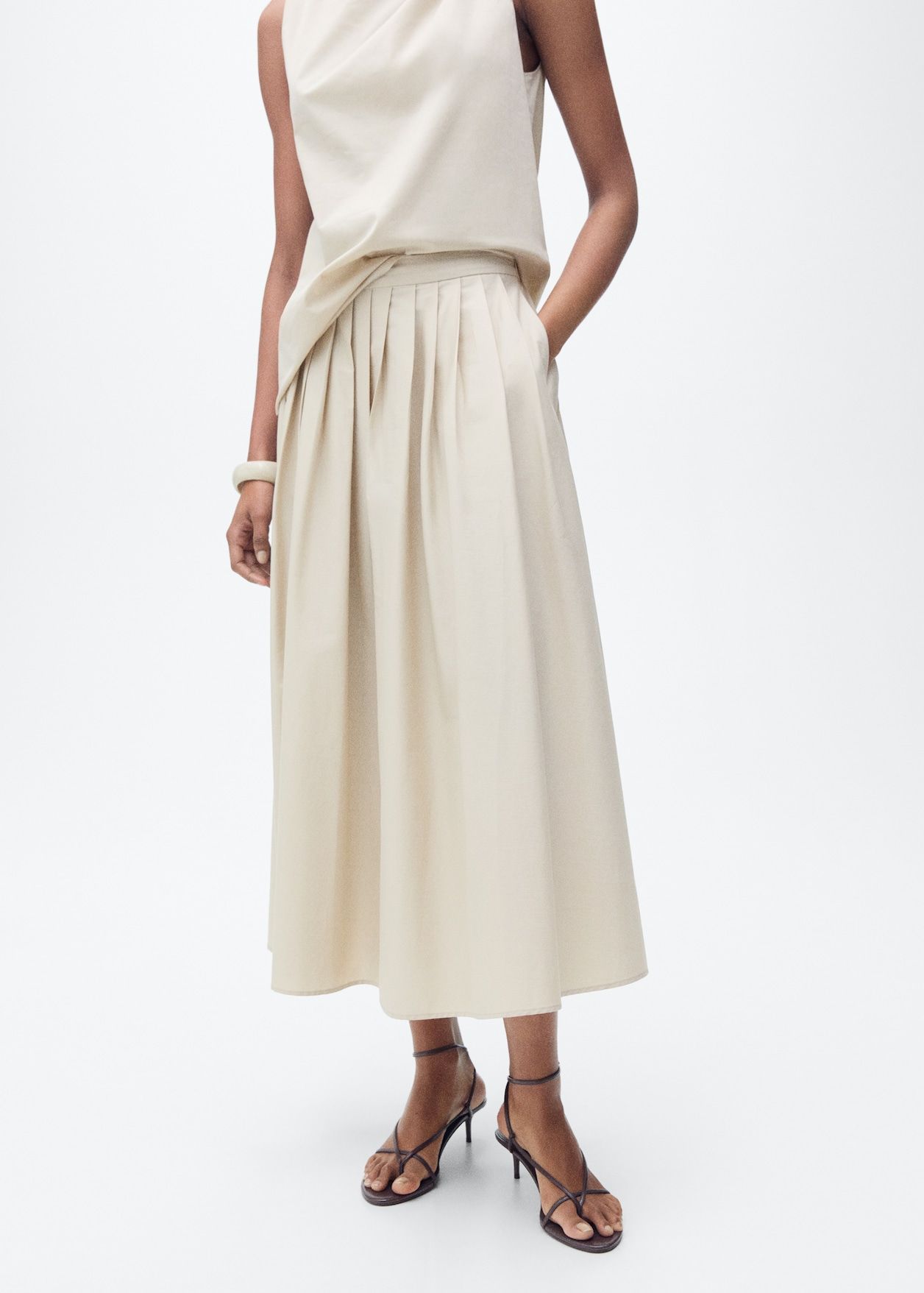 MANGO, Flared Skirt With Pleated Detail