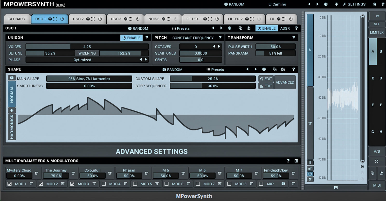 The oscillator&#039;s waves can be modified heavily with the Custom Shape and Step Sequencer functions