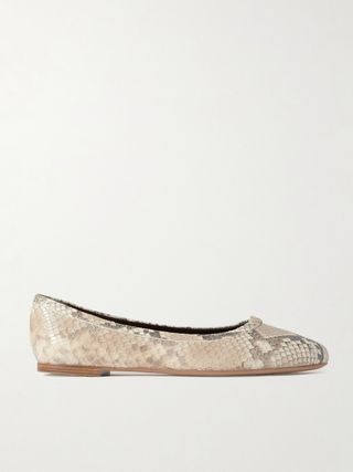 Marcie Embellished Snake-Print Leather Ballet Flats