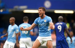 Manchester City’s Ruben Dias celebrates after the Premier League match at Stamford Bridge, London. Picture date: Saturday September 25, 2021