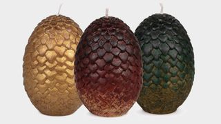 Game of Thrones Sculpted Dragon Egg Candles on a gray background