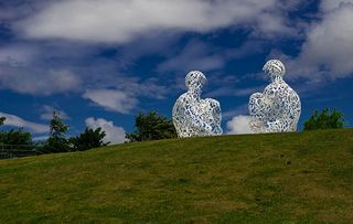 Works of art by Spanish artist Jaume Plensa at the Yorkshire Sculpture Park.