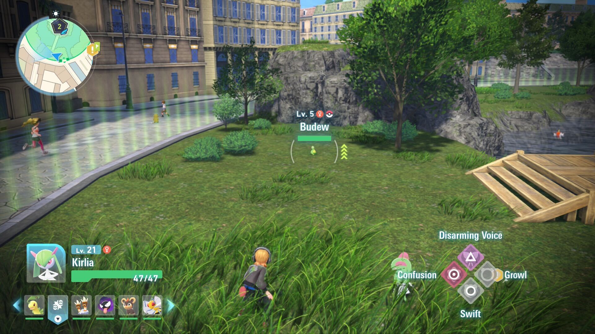 A player stalks a Budew from long grass in Pokemon Legends: Z-A