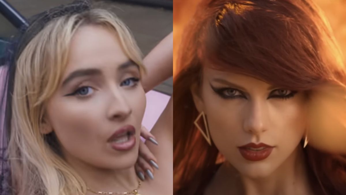 Sabrina Carpenter in Feather music video and Taylor Swift in Bad Blood music video.