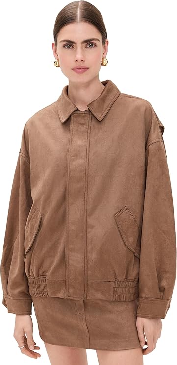 Lioness, Lioness Women&#039;s Kenny Faux Suede Bomber Jacket, Coffee, Brown, S