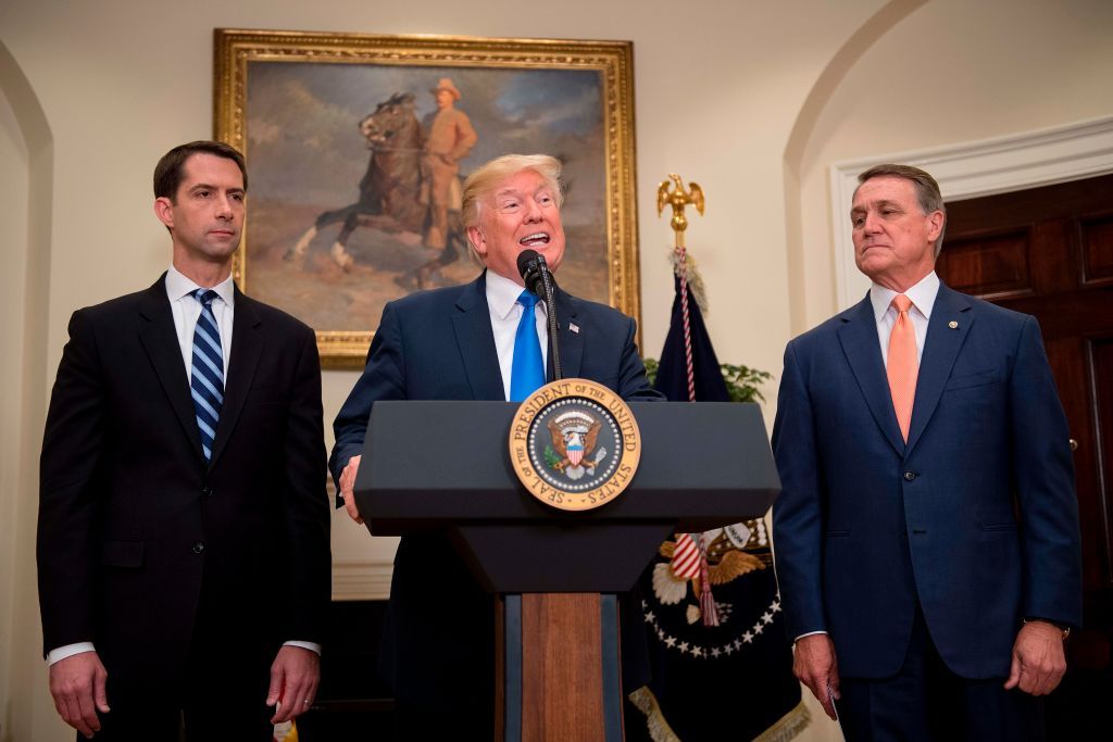 President Trump, Tom Cotton, and David Perdue.