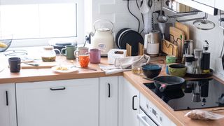 Messy kitchen worktop