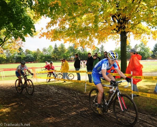 Georgia Gould (Luna Pro Team) leading through some pretty fall foliage
