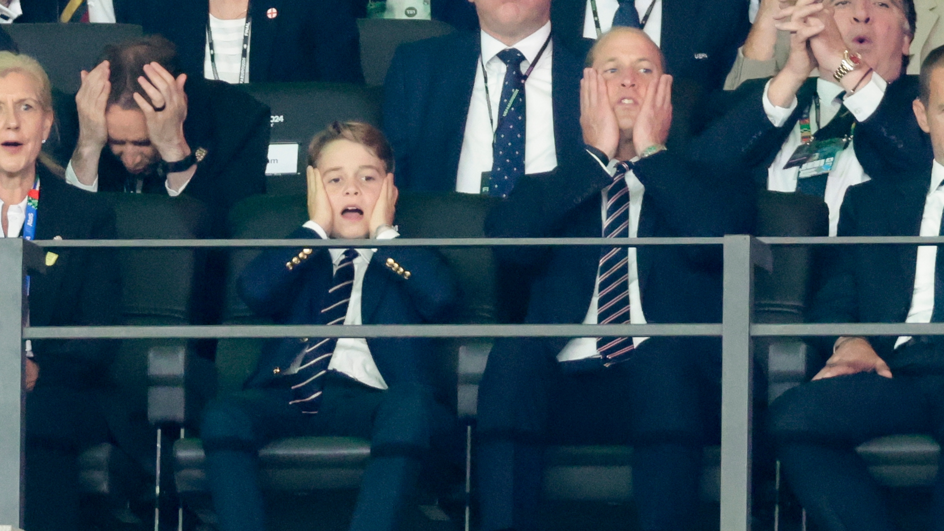 Prince George and Prince William react during the UEFA EURO 2024 final match between Spain and England at Olympiastadion on July 14, 2024
