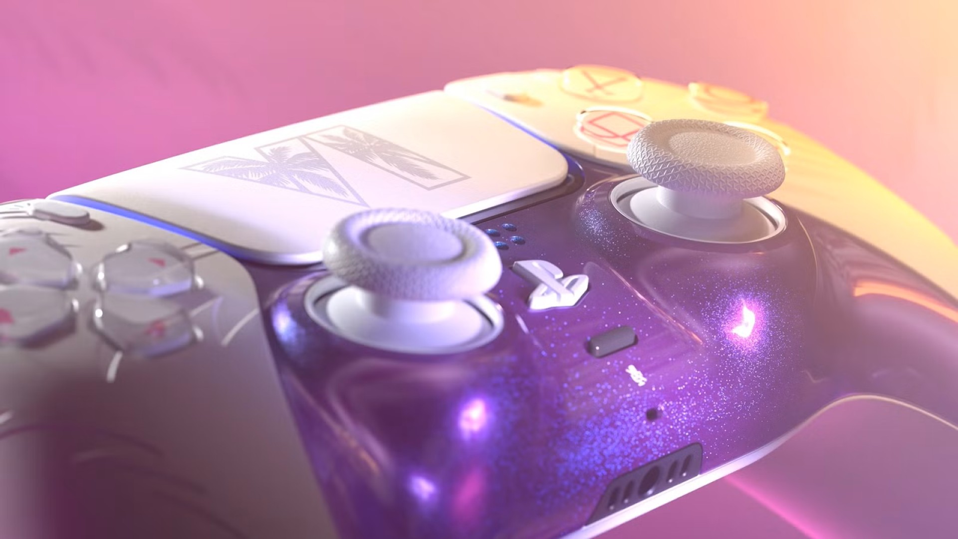 Close up on glittery surface of GTA 6 DualSense midsection