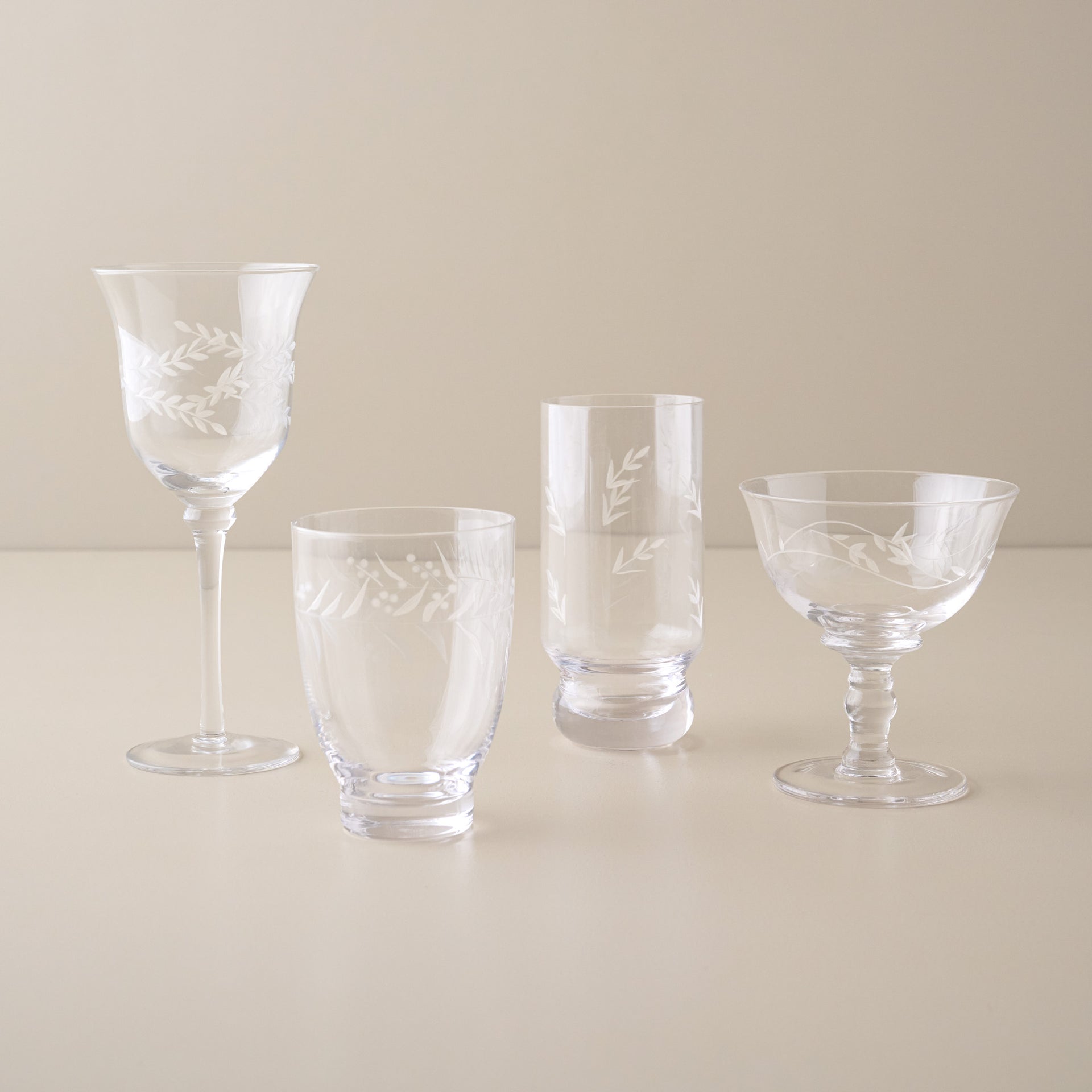Vintage-Inspired Etched Glass Drinkware Bundle