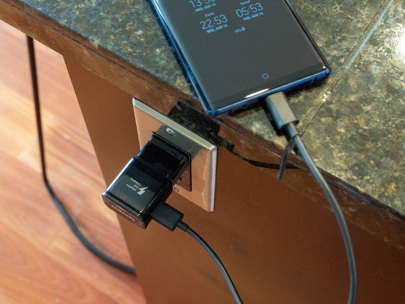 Samsung Galaxy Note 9 with charger