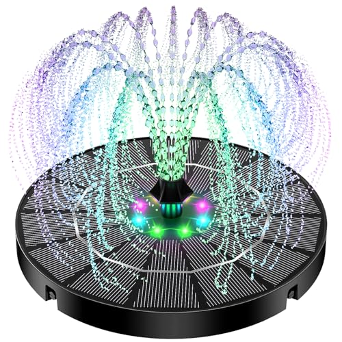 Yzert Solar Fountain for Bird Bath Colorful Lights Automatic Cycle 3.5w Solar Water Fountain Outdoor Garden 2200mah Battery