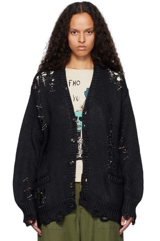 R13 Black Distressed Boyfriend Cardigan