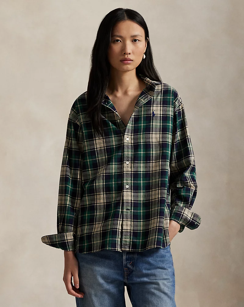 Relaxed Fit Plaid Cotton Shirt