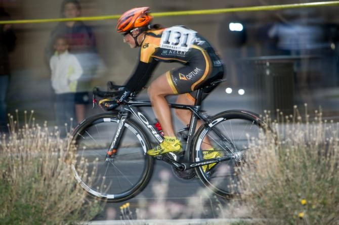 Leah Kirchmann (Optum p/b Kelly Benefit Strategies) alone off the front.