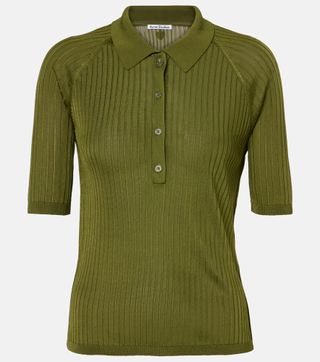 Ribbed-Knit Polo Shirt