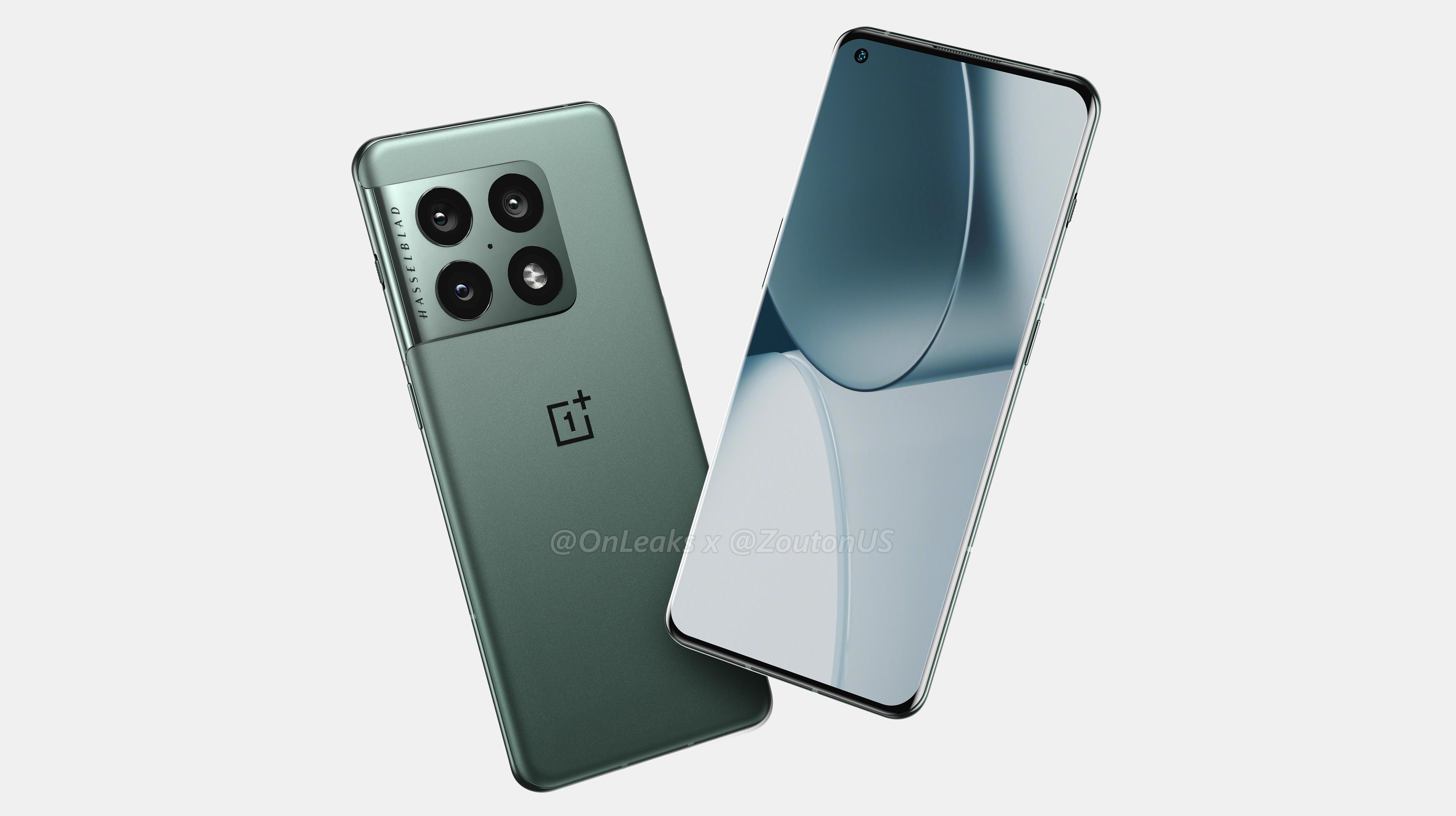 An unofficial render showing the OnePlus 10 Pro from the front and back