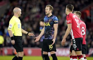 Harry Kane, centre, appeals to referee Anthony Taylor after a disallowed goal