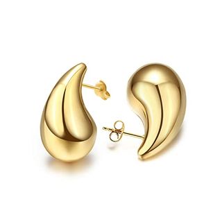 Gold Teardrop Chunky Earrings for Women Trendy Hoop Earring Set Bottega Earring Dupes, Earrings