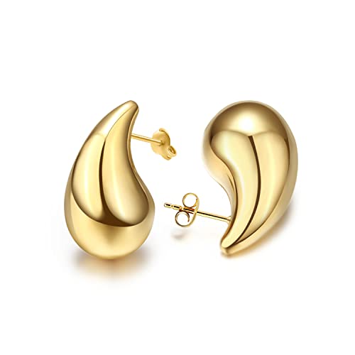 Gold Teardrop Chunky Earrings for Women Trendy Hoop Earring Set Bottega Earring Dupes, Earrings