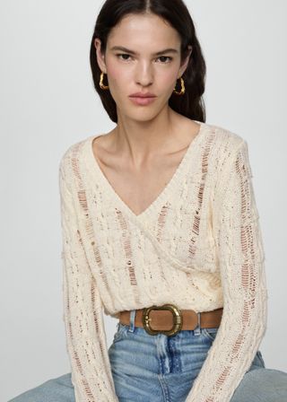 Open-Knit V-Neck Sweater - Women | Mango Usa