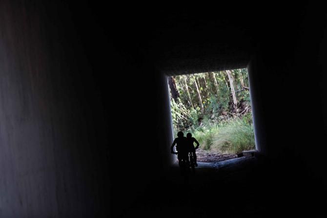 Two racers in a tunnel